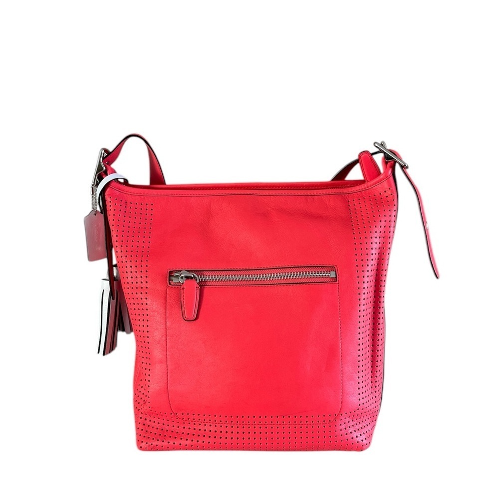Coach Legacy Perforated Leather Duffle Crossbody Bag Red Watermelon Snow - Picture 3 of 15